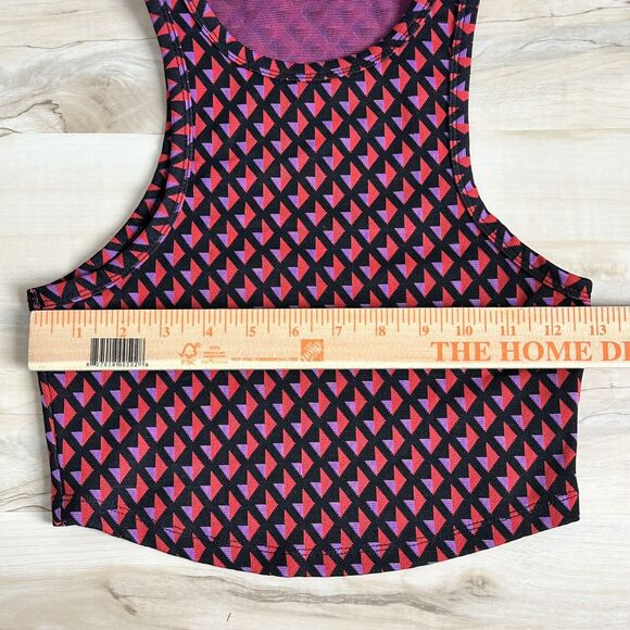Zara Jacquard Crop Top Size Small Geometric Racerback Crop Red Pink Black - Picture 4 of 5
